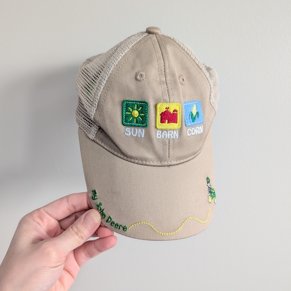John Deere Other - John Deere Beige Mesh Cap with Farm Patches